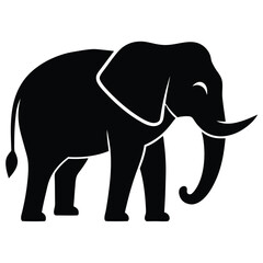 Fototapeta premium Simple black and white silhouette of an african elephant isolated on white background