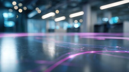 Fototapeta premium Abstract glowing lines on modern office floor