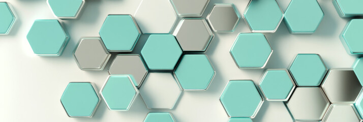 Abstract render of metallic honeycomb pattern in teal shades as background