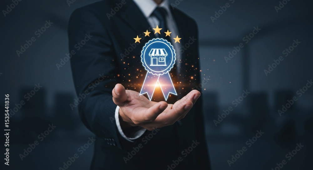 Poster businessman hand pressing a virtual button on a digital screen, symbolizing global network connectio
