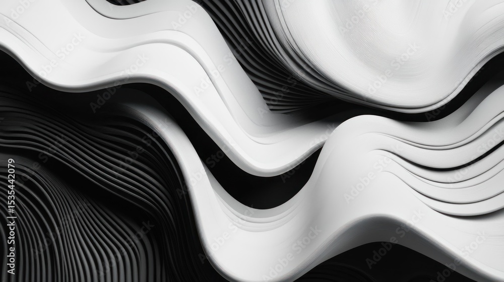 Poster monochrome waves: abstract design with dynamic black and white fluidity