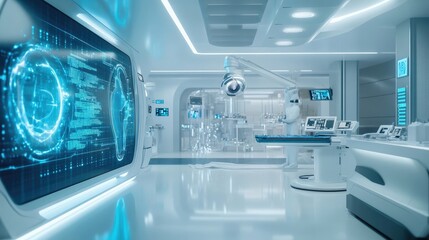 Futuristic Medical Imaging Room with Protective Gear