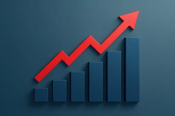 Fotobehang A rising trend is illustrated by the steady growth dark blue bars paired with a bold red arrow symbolizing progress and success © tonstock