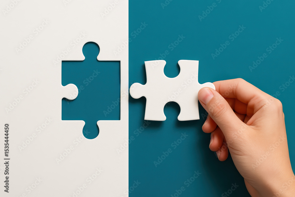 Poster the concept connection is symbolized by a fitting a puzzle piece representing and collaboration betw
