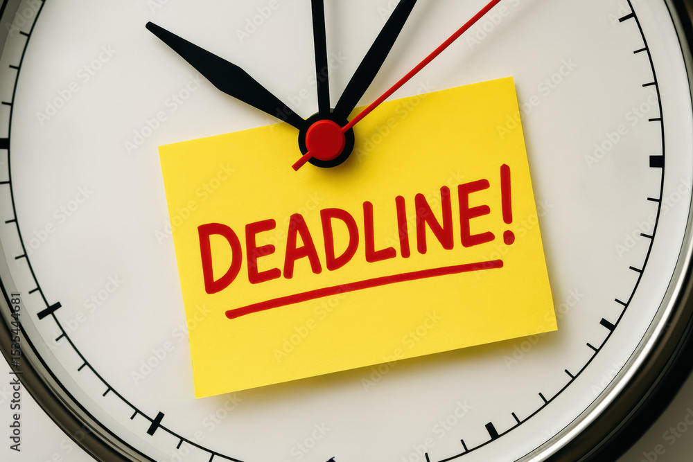 Poster time management and urgency are crucial as a clock with a marked reminder emphasizes approaching dea