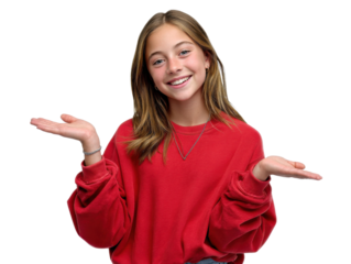 Joyful Open Hands: A charming teenager with a beaming smile offers an inviting gesture with open hands, radiating approachability and a welcoming aura. Capturing genuine happiness and sincerity.