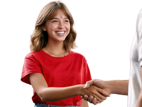 Deal Seal: A vibrant depiction of two people sealing a deal with a handshake, representing agreement, partnership, and a shared vision.