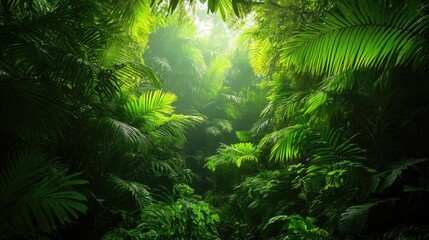 Lush Green Tropical Rainforest Canopy --