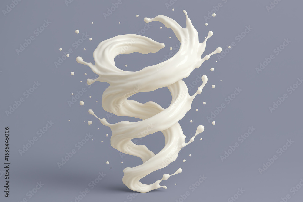 Poster a dynamic swirl white liquid forms a continuous ribbon-like shape with droplets symbolizing fluid in
