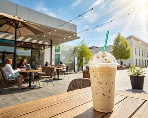 Iced Coffee Bliss A Refreshing Treat on a Sunny Cafe Day Enjoying Moments of Relaxation and Deliciousness