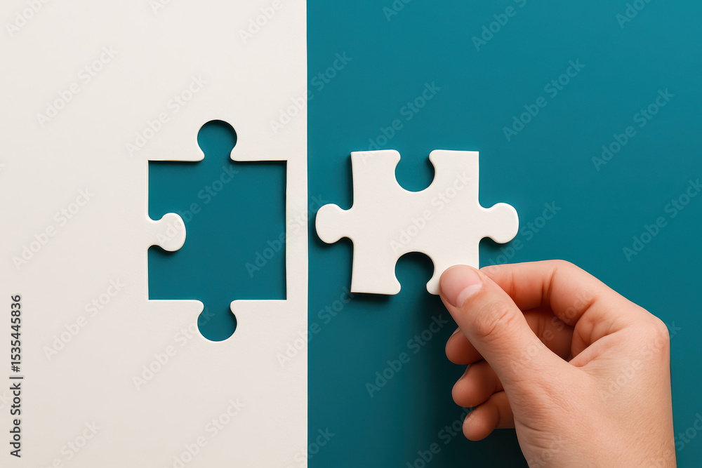 Poster the collaboration ideas is symbolized by fitting puzzle pieces illustrating connection and problem s