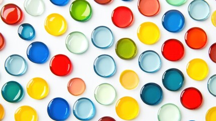 Fototapeta premium Colorful glass droplets pattern on white background, flat lay arrangement