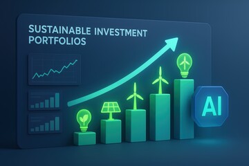 Sustainable Investment Portfolios with Growth Graph and Renewable Energy Icons in 3D Design