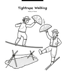 This illustration is 'tightrope walking', a traditional Korean folk game.	