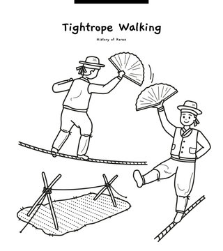 This illustration is 'tightrope walking', a traditional Korean folk game.	