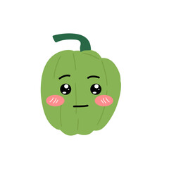  Kawaii pepper cartoon character. Kawaii cartoon pepper set. Funny fruit characters with smiling faces, hearts and sparkles. Cute and simple doodle style drawing