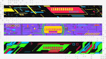 Technology banners collection in cyberpunk style. Vector design