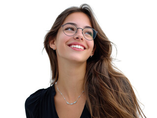 Obraz premium Smiling businesswoman with eyeglasses looking at camera