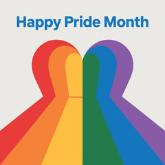 Happy Pride Month Celebration Poster with Rainbow Heart and Flags