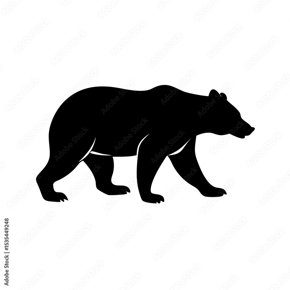 Poster silhouette of a bear walking on a white background in a side view showcasing its powerful build and 