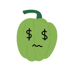  Kawaii pepper cartoon character. Kawaii cartoon pepper set. Funny fruit characters with smiling faces, hearts and sparkles. Cute and simple doodle style drawing