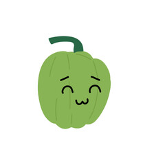  Kawaii pepper cartoon character. Kawaii cartoon pepper set. Funny fruit characters with smiling faces, hearts and sparkles. Cute and simple doodle style drawing