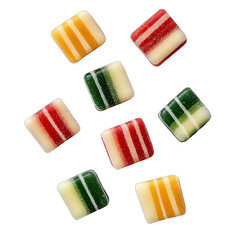 Assorted colorful square candies in various stripes