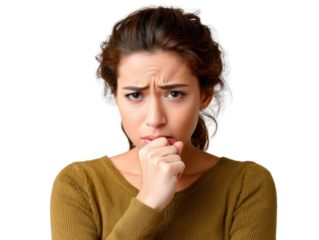 Anxious Expression: A close-up shot of a person, their face etched with worry, highlighting the intensity of fear through a concentrated gaze and tense posture. 