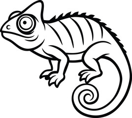 Chameleon black silhouette on white background 