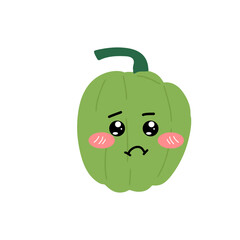  Kawaii pepper cartoon character. Kawaii cartoon pepper set. Funny fruit characters with smiling faces, hearts and sparkles. Cute and simple doodle style drawing