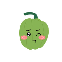  Kawaii pepper cartoon character. Kawaii cartoon pepper set. Funny fruit characters with smiling faces, hearts and sparkles. Cute and simple doodle style drawing