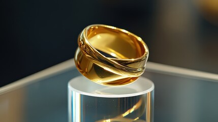 Polished Gold Ring on Glass Display Stand