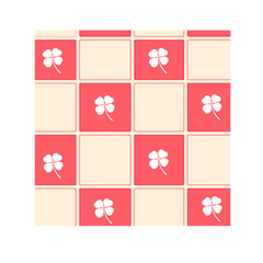 seamless patternRed and Cream Checkerboard with White Lucky Clovers with gift boxes