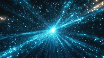 Fototapeta premium Luminous Turquoise Speed Path Bursting from the Center with Streaks of Light, Representing Motion and Energy --