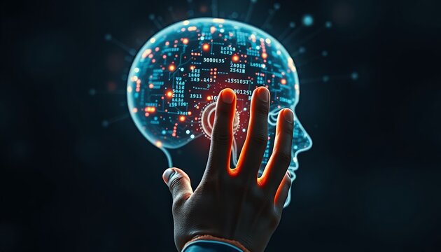 Artificial Intelligence Brain Technology Futuristic Digital Data Human Hand Concept - Powered by Adobe