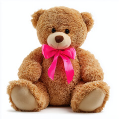 Obraz premium Adorable Pink Ribbon Teddy Bear , PNG isolated cut out image