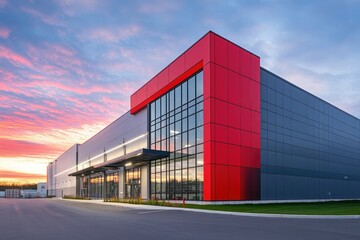 Obraz premium Modern Industrial Building at Sunset