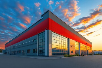 Obraz premium Modern Industrial Building at Sunset