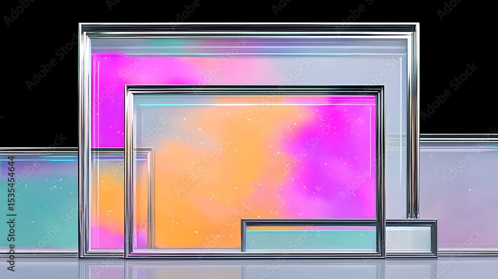 Poster abstract gradient frames displaying colorful sky in pastel hues with modern silver borders