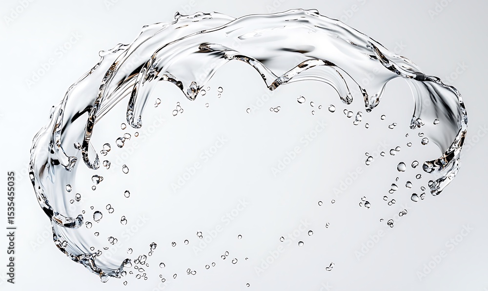 Poster dynamic splash of clear water on white background with droplets in mid-air creating fresh and vibran
