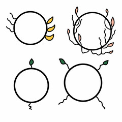 Hand Drawn Botanical Circle Frame Set
