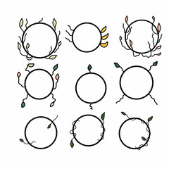 Hand Drawn Botanical Circle Frame Set