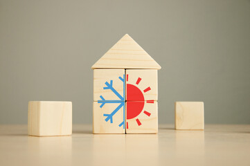 House is made of wooden cubes. Air conditioning and heating