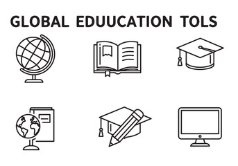 Educational tools and global learning icons for school college and online education