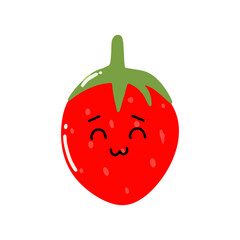Kawaii strawberry cartoon character. Kawaii cartoon berries set. Funny fruit characters with smiling faces, hearts and sparkles. Cute and simple doodle style drawing, isolated vector clip art illustra