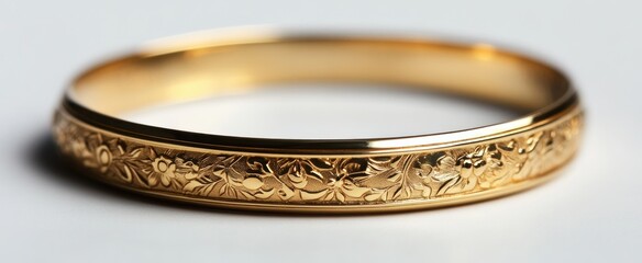 Shiny Gold Bangle with Engraved Design