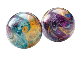 Two abstract, glossy spheres, swirling with vibrant colors