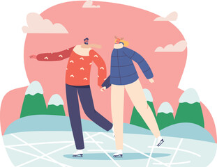 Couple ice-skating enjoying Christmas fun
