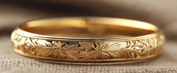 Shiny Gold Bangle with Engraved Design