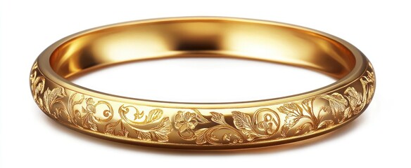 Shiny Gold Bangle with Engraved Design